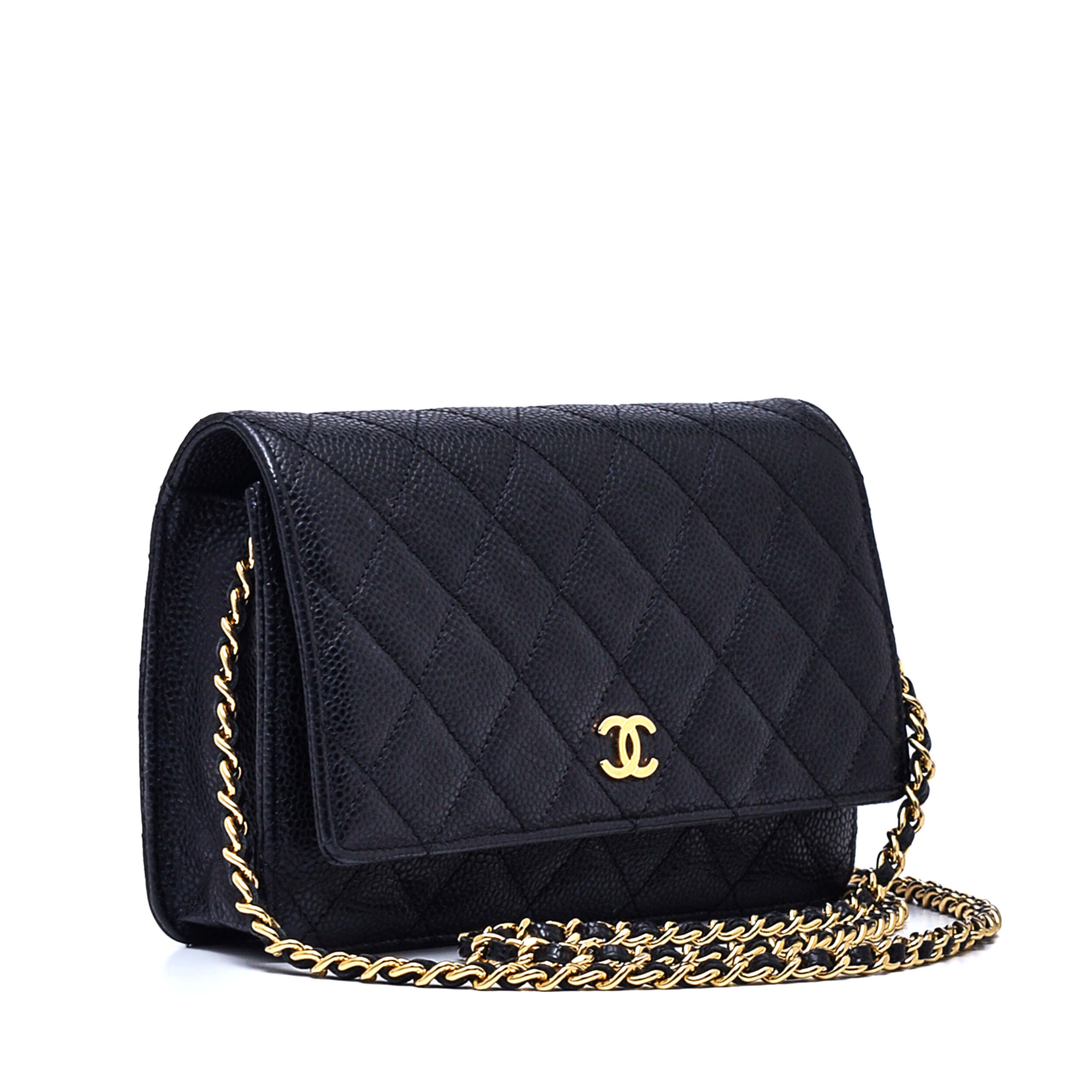 Chanel - Black Quilted Caviar Leather Wallet On Chain WOC Bag